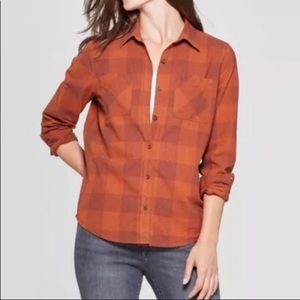 NWT universal thread rust plaid button up
